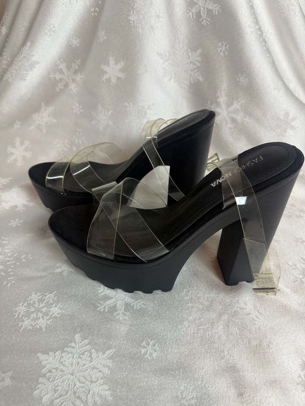 Fashion Nova Melantha Clear PVC Platform Heels Black Size 8.5 Y2K Clubwear